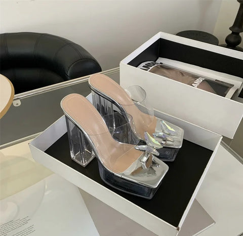 Fashion Butterfly Crystal Open Toe Square Heel CODE: KAR2864