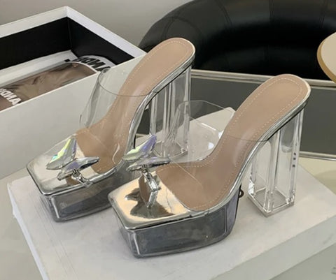 Fashion Butterfly Crystal Open Toe Square Heel CODE: KAR2864