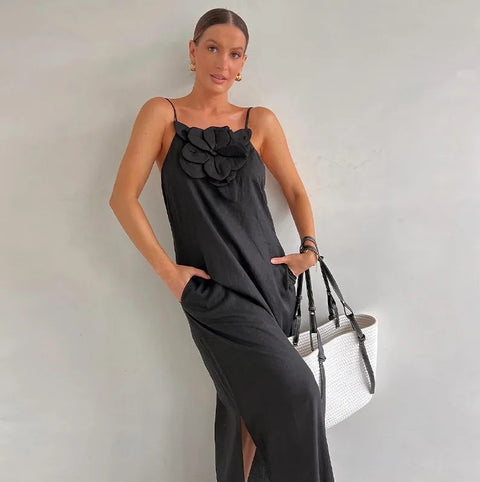 Elegant 3D Flower Lace Up Maxi Dress CODE: KAR2865