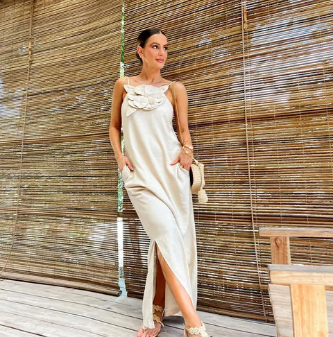 Elegant 3D Flower Lace Up Maxi Dress CODE: KAR2865