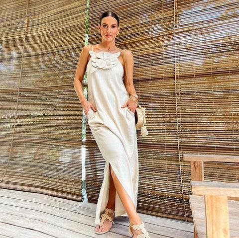 Elegant 3D Flower Lace Up Maxi Dress CODE: KAR2865