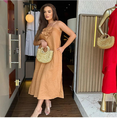 Elegant 3D Flower Lace Up Maxi Dress CODE: KAR2865