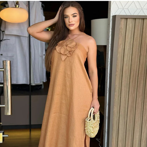 Elegant 3D Flower Lace Up Maxi Dress CODE: KAR2865