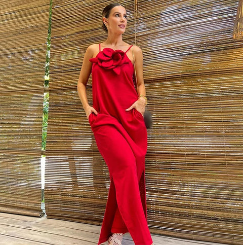 Elegant 3D Flower Lace Up Maxi Dress CODE: KAR2865