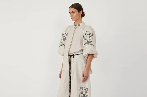 Elegant Bubble Sleeve Lapel Shirt Drawstring Wide Trouser CODE: KAR2867
