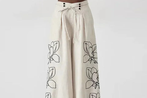 Elegant Bubble Sleeve Lapel Shirt Drawstring Wide Trouser CODE: KAR2867