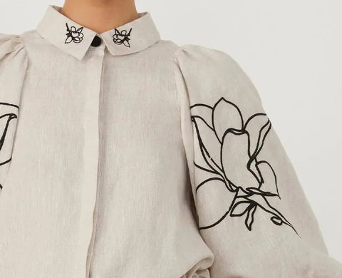 Elegant Bubble Sleeve Lapel Shirt Drawstring Wide Trouser CODE: KAR2867