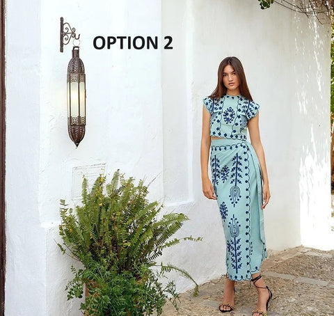 Linen Printed Spring T-shirt Skirt Two Piece Suit CODE: KAR2868