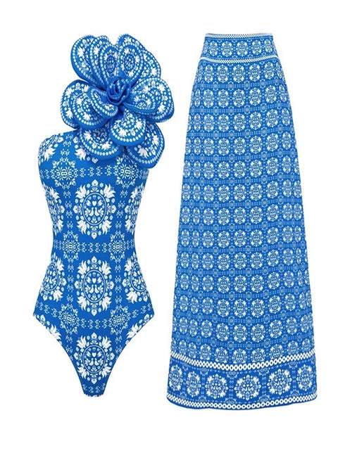 New 3D Flower Printed Swimsuit and Skirt CODE: KAR2869