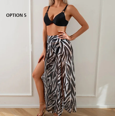 summer Sexy High Waist Beach Pant Bikini Stripe Print 3 Piece Swimsuit CODE: KAR2871