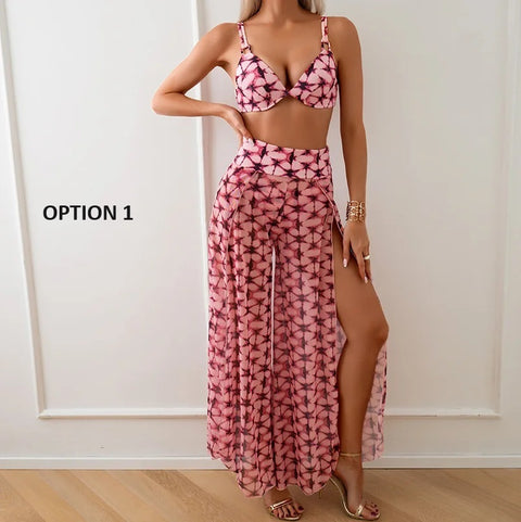 Beach Pant Bikini Stripe Print 3 Piece Swimsuit CODE: READY1241