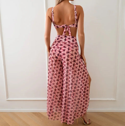 summer Sexy High Waist Beach Pant Bikini Stripe Print 3 Piece Swimsuit CODE: KAR2871