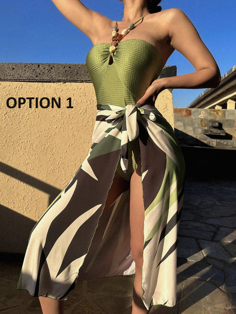 New multi-color hollow-out gemstone strap two-piece long dress bikini CODE: KAR2872