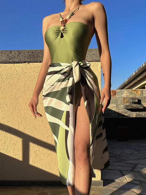 New multi-color hollow-out gemstone strap two-piece long dress bikini CODE: KAR2872
