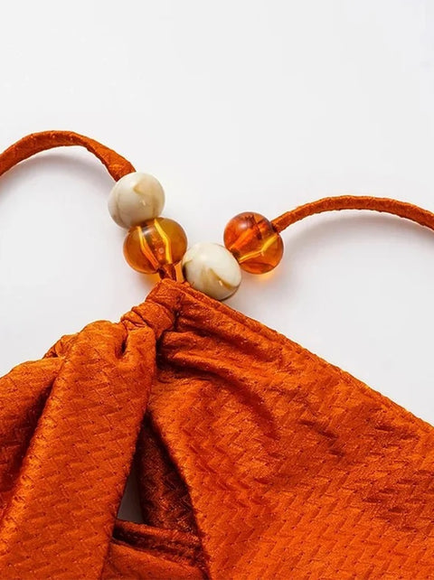 New Caramel Single Shoulder Set Stones Beaded Belt Swimsuit  CODE: KAR2873