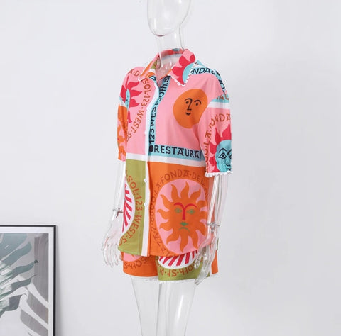 New Loose Short Sleeve Turndown Collar Shirt High Waist Spring Summer Set CODE: KAR2876