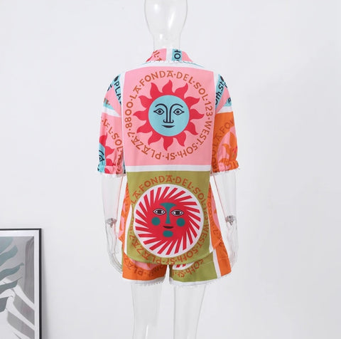 New Loose Short Sleeve Turndown Collar Shirt High Waist Spring Summer Set CODE: KAR2876