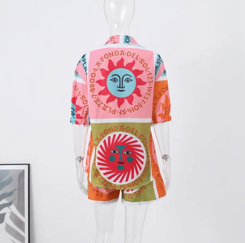 New Loose Short Sleeve Turndown Collar Shirt High Waist Spring Summer Set CODE: KAR2876