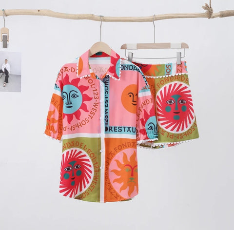 New Loose Short Sleeve Turndown Collar Shirt High Waist Spring Summer Set CODE: KAR2876