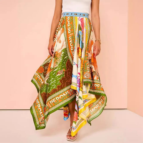New Big Hem Irregular Printed Skirt  CODE: KAR2878