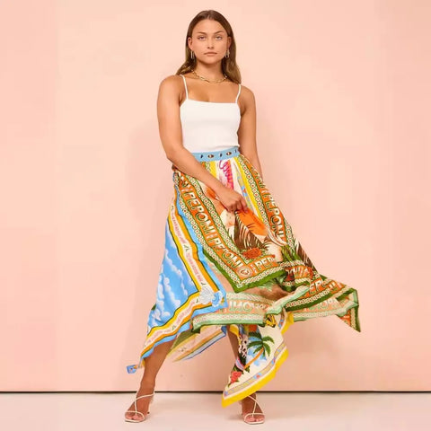 New Big Hem Irregular Printed Skirt  CODE: KAR2878