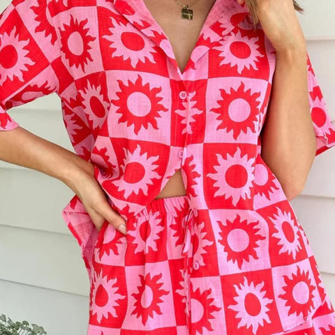 New Summer Loose Printing Casual Linen Elastic Waist Two Piece Set CODE: KAR2879