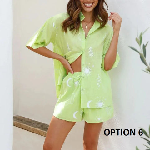 New Summer Loose Printing Casual Linen Elastic Waist Two Piece Set CODE: KAR2879