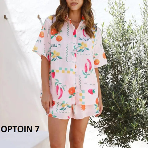New Summer Loose Printing Casual Linen Elastic Waist Two Piece Set CODE: KAR2879