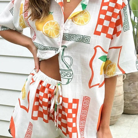 New Summer Loose Printing Casual Linen Elastic Waist Two Piece Set CODE: KAR2879