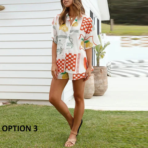 New Summer Loose Printing Casual Linen Elastic Waist Two Piece Set CODE: KAR2879