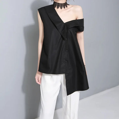 TIFICY Tie Large Bow Irregular Diagonal Shoulder Top CODE: KAR2886