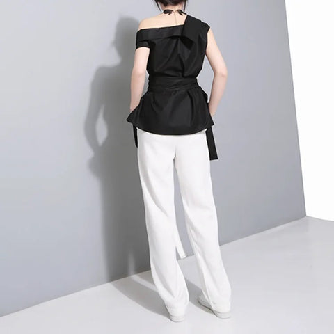 TIFICY Tie Large Bow Irregular Diagonal Shoulder Top CODE: KAR2886