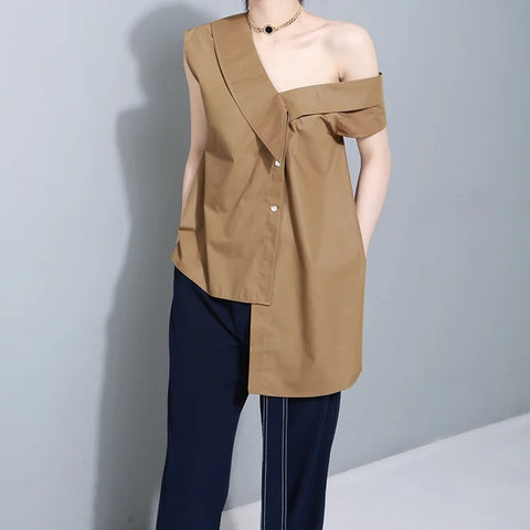 TIFICY Tie Large Bow Irregular Diagonal Shoulder Top CODE: KAR2886