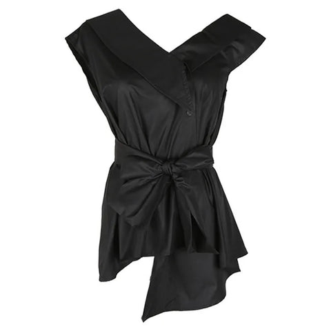 TIFICY Tie Large Bow Irregular Diagonal Shoulder Top CODE: KAR2886