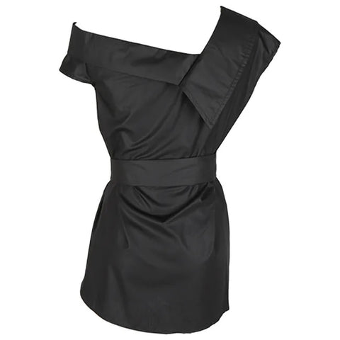 TIFICY Tie Large Bow Irregular Diagonal Shoulder Top CODE: KAR2886