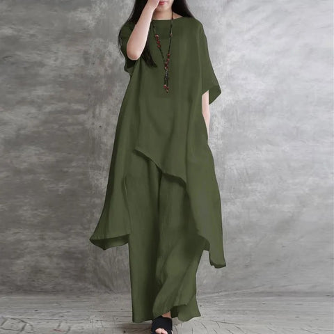 New Short-sleeved O-neck Top and Pant 2-piece Set CODE: KAR2887