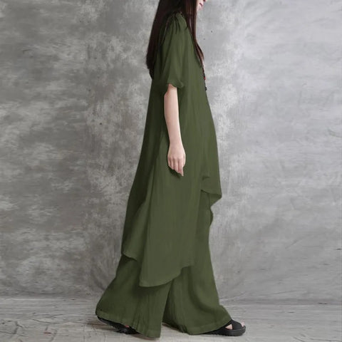 New Short-sleeved O-neck Top and Pant 2-piece Set CODE: KAR2887