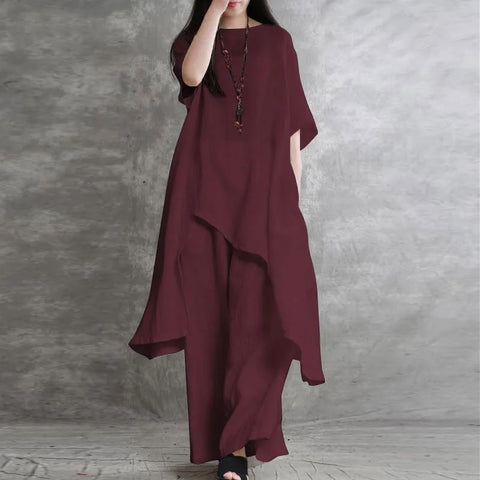 New Short-sleeved O-neck Top and Pant 2-piece Set CODE: KAR2887