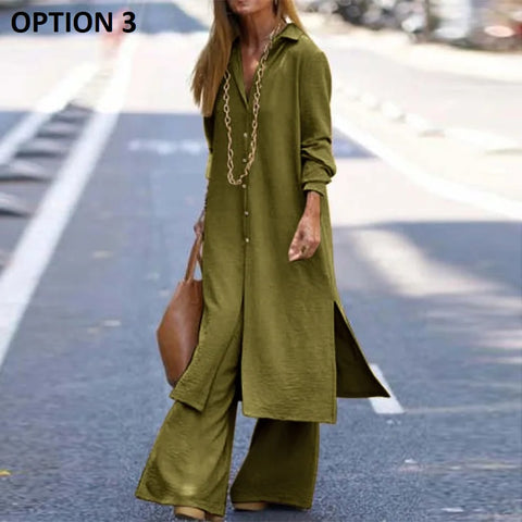 Autumn Fashion Leisure Long Shirt Long Sleeve Robe Wide Leg Pant Set CODE: KAR2888
