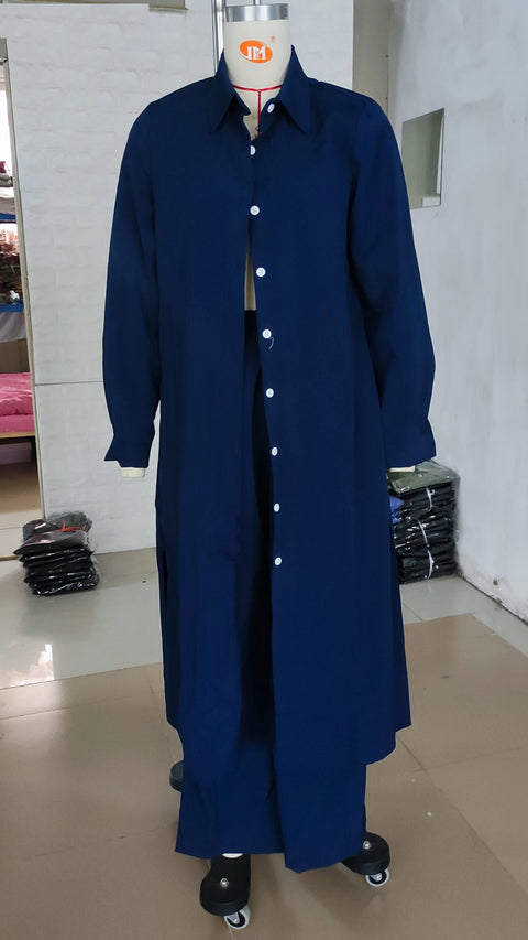 Autumn Fashion Leisure Long Shirt Long Sleeve Robe Wide Leg Pant Set CODE: KAR2888