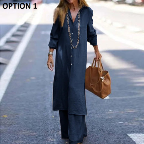 Autumn Fashion Leisure Long Shirt Long Sleeve Robe Wide Leg Pant Set CODE: KAR2888