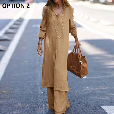 Autumn Fashion Leisure Long Shirt Long Sleeve Robe Wide Leg Pant Set CODE: KAR2888