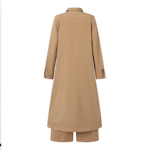 Autumn Fashion Leisure Long Shirt Long Sleeve Robe Wide Leg Pant Set CODE: KAR2888