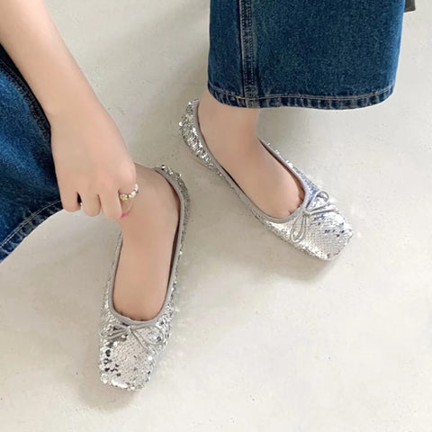 New Bling Bling square toe glitter sequined Flats CODE: KAR2895