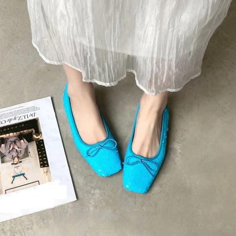 New Bling Bling square toe glitter sequined Flats CODE: KAR2895