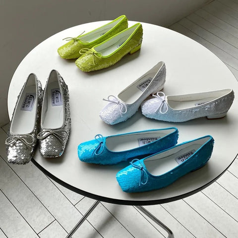 New Bling Bling square toe glitter sequined Flats CODE: KAR2895