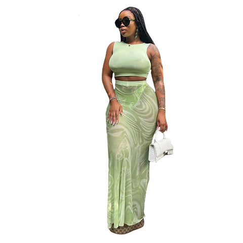 New Crop Top and Sheer Mesh Skirt with Underwear Sexy Skinny Outfit CODE: KAR2896