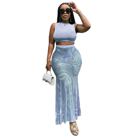 New Crop Top and Sheer Mesh Skirt with Underwear Sexy Skinny Outfit CODE: KAR2896