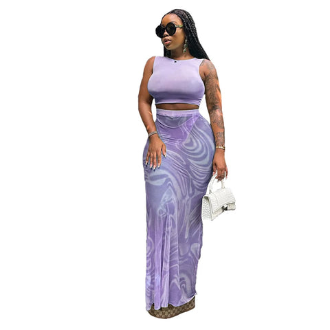 New Crop Top and Sheer Mesh Skirt with Underwear Sexy Skinny Outfit CODE: KAR2896