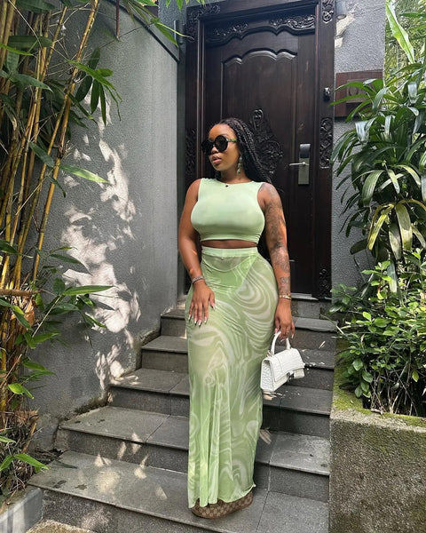 New Crop Top and Sheer Mesh Skirt with Underwear Sexy Skinny Outfit CODE: KAR2896